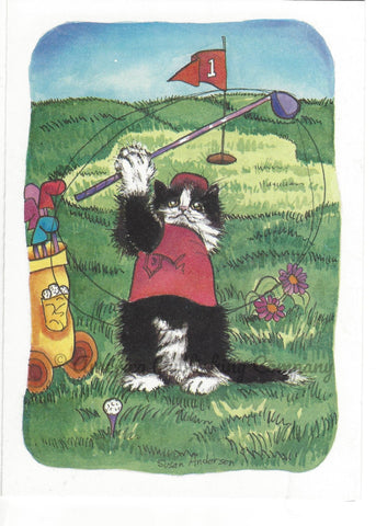 Black & White Cat Playing Golf