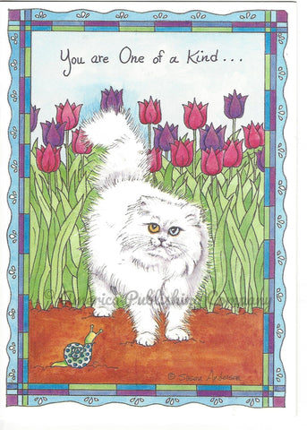 Friendship - White Cat & Tulips - Front