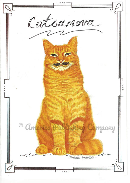 A good-looking, yellow tabby sits smirking with his black mustache. He's ready for whatever!
